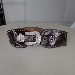 Montana West Wide Leather Brown Cowgirl Belt XS 25-26" Cowgirl Studded Bling